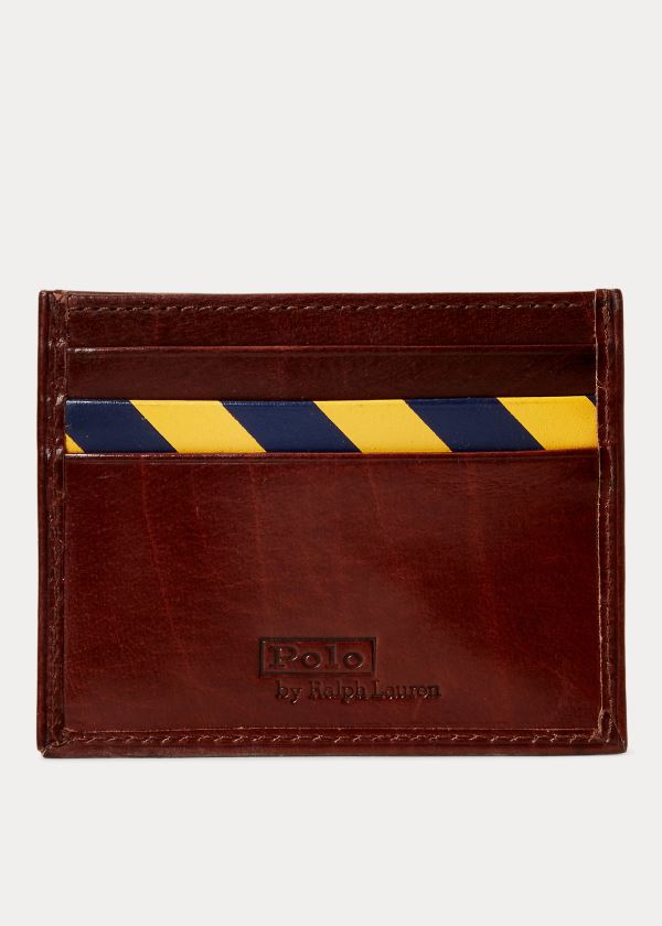 Porta Tarjetas Polo Ralph Lauren Hombre Marrom / Azul Marino / Amarillos - Repp-Stripe Leather - PHW